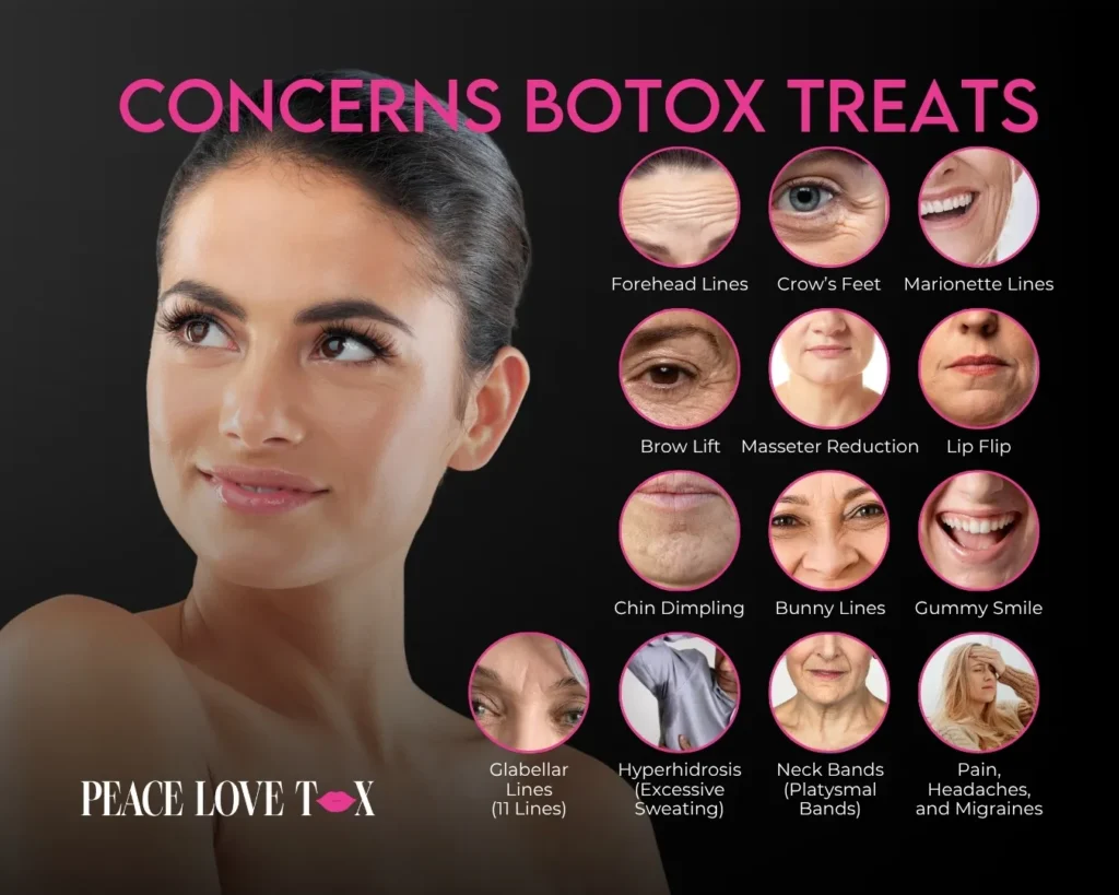 Graphic of woman with concerns that Botox treats listed